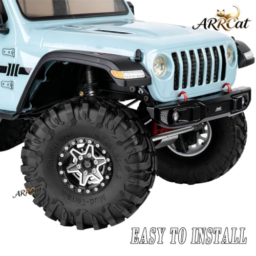 1.9 Beadlock Wheels Tires for 1/10 TRX4 TRX6 SCX10 SCX10 II 90046 SCX10 III AXI03007 SCX10 Pro Gen7/8 D90 VS4-10 MST CFX RC Crawler Car,RC Aluminium 1.9 Heavy Duty Rims and Rubber Tires,Black