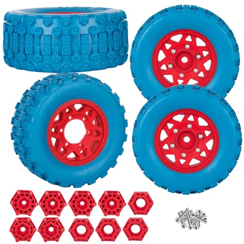 RC F/R Wheels and Tires Set w/Detachable Replace Running on Off-Road Tire RC Wheel Hex for 1/10 Slash 4WD 4×4 2WD/Arrm a Senton/Axia1/Rc 4wd/Redca t,12mm/14mm/17mm Hex,Red-Navy Blue（4PCS - color: Red-navy Blue(rc Wheels Tires)