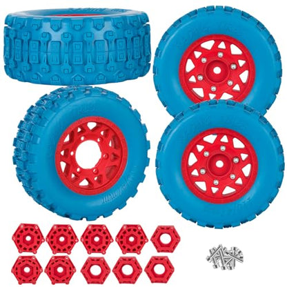 RC F/R Wheels and Tires Set w/Detachable Replace Running on Off-Road Tire RC Wheel Hex for 1/10 Slash 4WD 4×4 2WD/Arrm a Senton/Axia1/Rc 4wd/Redca t,12mm/14mm/17mm Hex,Red-Navy Blue（4PCS - color: Red-navy Blue(rc Wheels Tires)