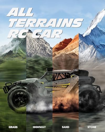 Tecnock RC Truck Car, 20+ KM/H High-Speed 2WD Remote Control Car, 2.4GHz Anti-Interference with Dual LED Headlights, Rechargeable Monster Truck - Ideal Outdoor Backyard Gifts for Boys & Teens - color: Grey