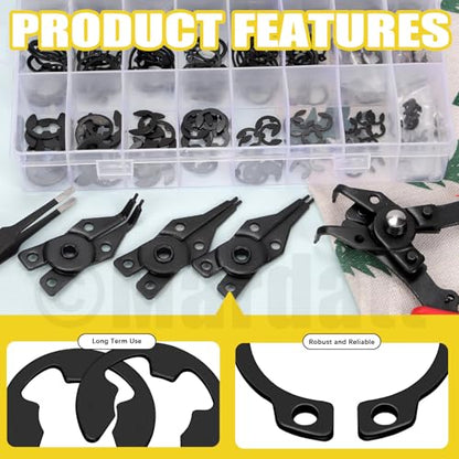 312Pcs 21 Sizes C-clip External Retaining Rings Snap Rings Assortment Set(M4-M28) with 10 Sizes E-Clip Retaining Rings Assortment Set(1.5mm-10mm), 4 in 1 Snap Ring Pliers and Tweezer