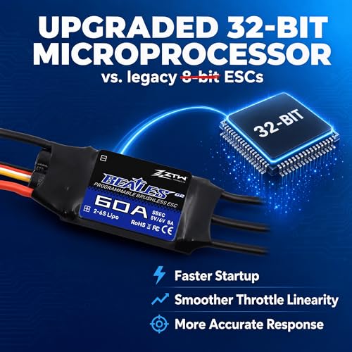 ZTW Beatles G2 60A ESC 2-6S Built-in Switching BEC 5V/6V 8A Brushless Speed Control for RC Airplane Aircraft Fixed-Wing - size: 60A