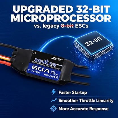 ZTW Beatles G2 60A ESC 2-6S Built-in Switching BEC 5V/6V 8A Brushless Speed Control for RC Airplane Aircraft Fixed-Wing - size: 60A