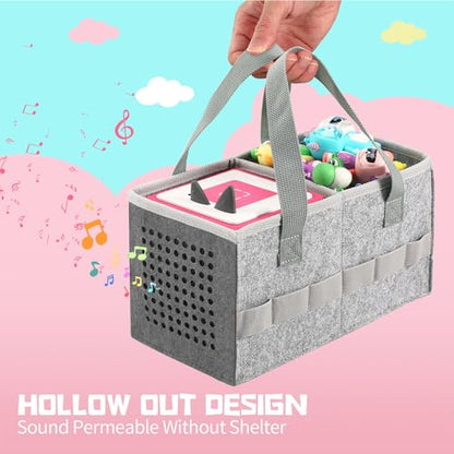 PISOSN Carrying Case for Toniebox Starter Set and Tonies Figurines, Travel Felt Cloth Musical Toy Folding Bag for Toniebox 2 & Accessories (Gray) - color: Gray
