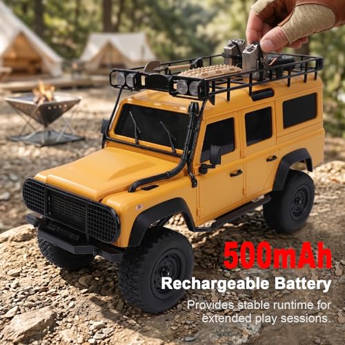 1/18 Scales Remote Control Truck, MN-111 Remote Control Crawler with LED Lights, 2.4GHz Four Wheel Drive Rechargeable Climbing RC Truck for Teens Adults (Yellow) - color: Yellow