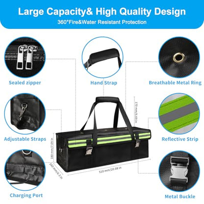 E-Bike Battery Bag XL (Extra Large),Lipo Battery Fireproof Safe Bag,8Layers Fiberglass&Silicone Fabric with Reflective Strip,Charging for Bicycle(21.5 x 5.7 x 6.5 inch) - color: Dark Black, size: E-Bike Size