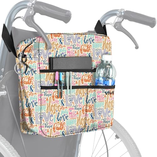 Vive Wheelchair Bag - Machine Washable, Double-Stitched, Water-Resistant Accessory Backpack for Rollators, Wheel Chairs, Walkers - Pouch with XL Pockets & Straps for Quick Installation - color: Faith