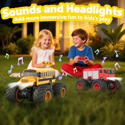 1/28 Gesture Sensing RC Stunt Car for 6-12+ Boys Girls, Seven Light Modes Cool RC Cars & 1/18 Remote Control School Bus Toy for Kids, 2.4GHz All Terrain RC Car with LED Lights & Sound