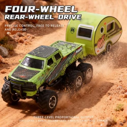 Mini Rc Truck,1/64 Scale Mini Remote Control Monster Truck with Trailer, 2.4Ghz Remote Control & APP, Rechargeable Alloy Shell RC Cars with Lights, Speed/Steering Adjustable (Gray) - color: Gray