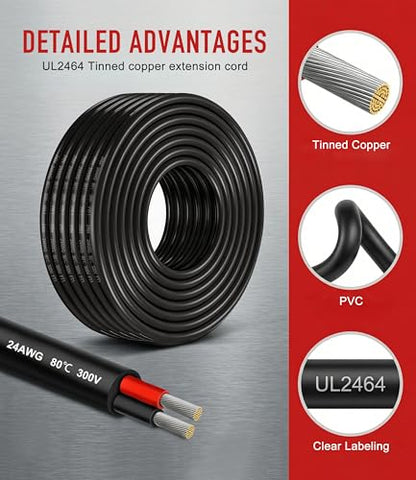 XINWANG 20AWG 2-Conductor Electrical Wire, UL2464, 32.81FT | 20AWG 2-core stranded tinned copper flexible wire, PVC insulated, UL2464; for LED strip, automotive, marine, outdoor - size: 20AWG-2C(2x0.52mm²)-10M