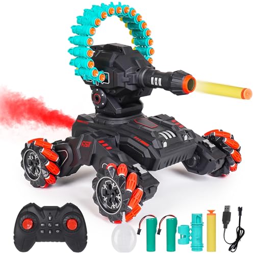 Rc Car Shoot Softbullet,Fits for Nerf,Gesture Sensing Rc Tank that Shoots,Turret 180rotatetank that Shoots Darts-Stunts Battle- Birthday Presents Forkids 6 7 8 9 10 11 12 Year Old（red