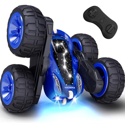 Tecnock Remote Control Car, 2.4GHz RC Cars with USB-C Easy Charging, 4WD Double Sided 360° Rotates and Flips RC Stunt Car, Toys Gift for Boys and Girls Ages 6-8, 8-12 - color: Blue