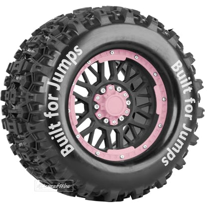 1/8 1/10 17mm Hex RC Truck Tires,Wheels and Tires for 1/10 E-Revo T-Maxx Summit,1/8 Kraton Outcast 6S,Sledge,Buggy Rubber Tyres and Rims w/Foam Insert for RC Off-Road Car,Black-Pink - color: Navy Blue&pink(4pcs)