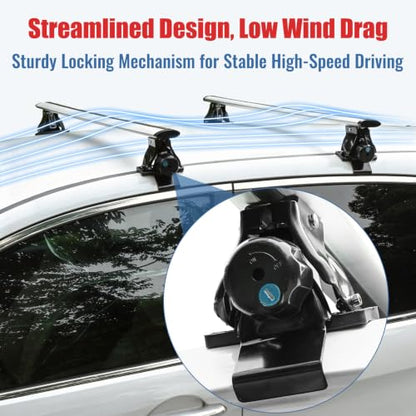 Universal Roof Rack Cross Bars 51" (1.3m) - Heavy Duty 440lbs Capacity Car Top Rails for Naked Roof (No Side Rails) - Aerodynamic Aluminum Alloy with 4-Claw Hooks, Silver