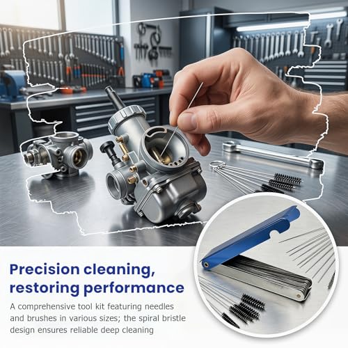 Carburetor Cleaning Tool Kit, Carb Jet Cleaning Kit with 10 Needles 5 Brushes 13 Wires, Stainless Steel Welding Torch Tip Cleaner for Motorcycle ATV Moped, Car Accessories