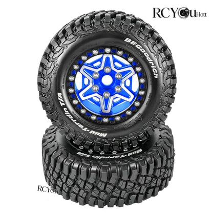 RC 1.9" Beadlock Wheels and Tires Set for 1/12 M-J-X H12Y H12Y+ H12P MN-128 RC Crawler,Wheels Tire OD 90MM/3.54",Aluminium Wheel Rims (4PCS),1.9" Beadlock Wheel Tires,Navy Blue - color: Navy Blue- (Wheel Tires)