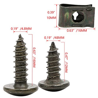 Minho 200Pcs Automotive U Tape Clip Fastener Kit, 50Pcs #10 x 1/2" Self-Tapping Screw +50Pcs #10 x 5/8" Self-Tapping Screw +100Pcs U Tape Clips,Metal Body Shell Panel Plate Bracket Fastener - style: Self-tapping Screw+U Tape Clips 200PCS