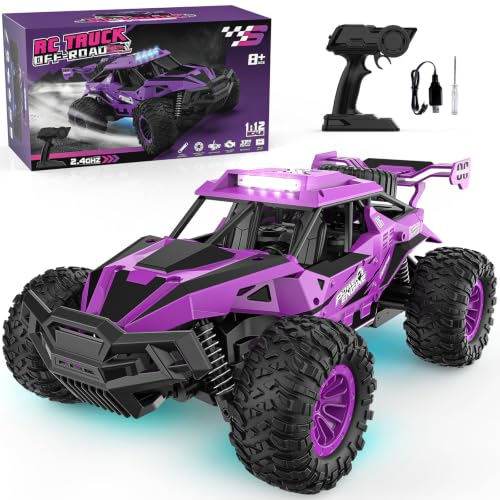 BLUEJAY Remote Control Car, 2.4GHz High Speed 33KM/H RC Cars Toys | 1:12 Monster RC Truck Off Road with LED Headlight and Rechargeable Battery Gifts for Adults Boys 8-12 - color: Purple