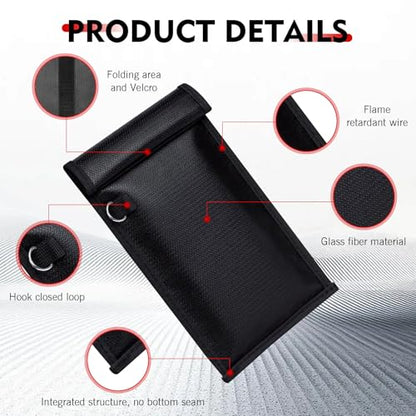 2 PCS Phone Faraday Bags, Water and Fireproof Signal Shielding Pouch for Phone Car Key Walkie-talkies, No Interference Foldable Storage Bag, WiFi/RFID/GPS Signal Jammer (Black)