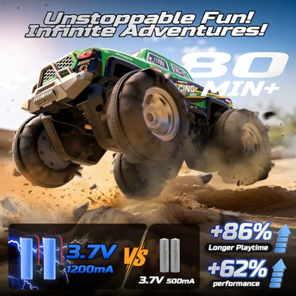 DEERC BG028 Amphibious RC Monster Truck/Boat, IPX7 Waterproof Remote Control Car W/Gesture Sensing Control, 2.4GHz 4WD RC Car W/ 360°Rotation,Flowing Light,40mins Play RC Truck Toys for Kids Boys