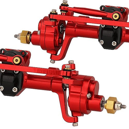 Aluminum Complete Front & Rear Portal Axle with Servo Arm for SCX24 Bronco Gladiator Deadbolt JLU C10 Axial 1/24 RC Crawler Metal Upgrade Parts (Red) - color: Red
