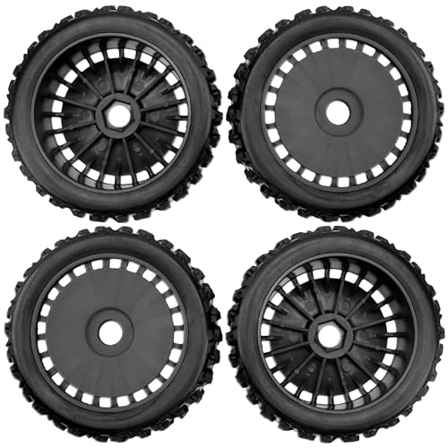 ShareGoo OD 4.64" 1/8 RC Buggy Rubber Tires w/Plastic Wheel Rims 17mm Hex Compatible with Arrma 1/8 Typhon 6S 3S BLX Talion 6S BLX Redcat Team Losi HPI HSP Kyosho MP10 1/8 Off-Road RC Buggy (Black) - color: Black