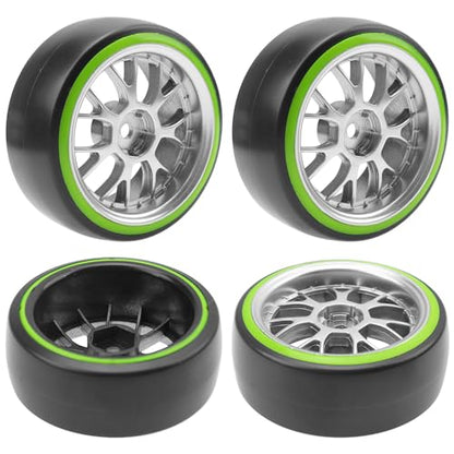 Hard Plastic Wheel Rims & Plastic Tires 12mm Hex Y-Shape Compatible with Traxxas HSP Tamiya Kyosho Himoto WLtoys Redcat 1/10 RC Drift Car