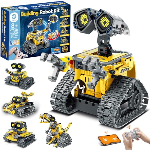 Sillbird Robot Building Kit with Remote Control STEM Gift for Boys Age 8-14 | Coding Robotic Toy, Birthday Presents for Kids, App-Controlled, Buildable 5in1 Models, LED Eyes & Sounds, 473 Pieces - color: Yellow