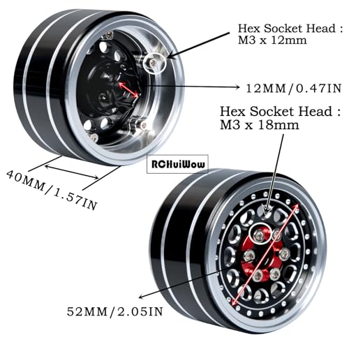 RC Wide 1.57'' (40mm) 2.2 Beadlock Wheels for SCX10 Capra Wraith Ryft / TRX4 AMG 6x6 / Gen8 Everest Gen 7 Pro,Adjustable 4 Offsets Rims,4Pack,Black w/Red - color: Black W/ Red(4pcs)