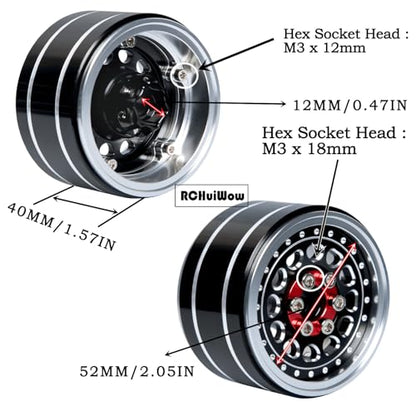 RC Wide 1.57'' (40mm) 2.2 Beadlock Wheels for SCX10 Capra Wraith Ryft / TRX4 AMG 6x6 / Gen8 Everest Gen 7 Pro,Adjustable 4 Offsets Rims,4Pack,Black w/Red - color: Black W/ Red(4pcs)