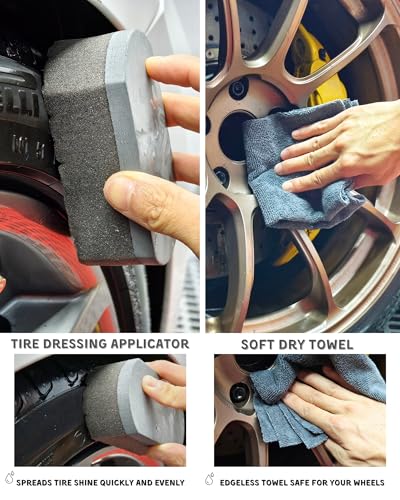 8PCS Pro Wheel Cleaning Kit - Synthetic Wool Brushes, Detailing Brush, Tire Brush, Wash Mitt, Drying Towel & Carry on Bag - Scratch-Free Rim Cleaning Kit - color: Grey & Black
