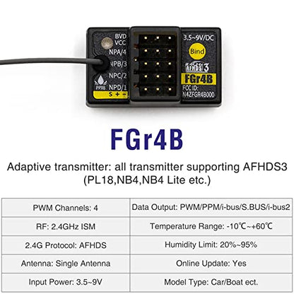 HTLNUZD Flysky FGr4B 4CH AFHDS 3 Receiver for RC Car Boat 2.4Ghz PWM/PPM/i-Bus/S.Bus/i-bus2 Output Compatible FS PL18 NB4 Lite NB4 Transmitter