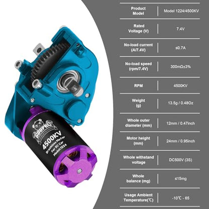 GOUPRC Upgrade 30A Brushless ESC & 1224 4500KV Brushless Outrunner Motor with Blue Transmission for SCX24 RC Crawler Axial 1/24 RC Crawler Buggy - style: Blue Transmission