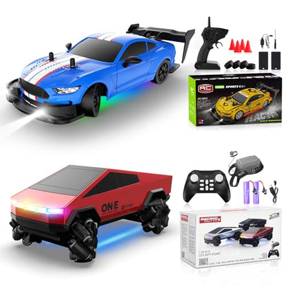 RC Drift Car 1/20 Scale 2.4GHz 4WD Remote Control Cars with Led Lights 22KM/H High Speed &1/28 Scale Gesture Sensing RC Stunt Cars Toys for 6-12 Years Old Boys Girls