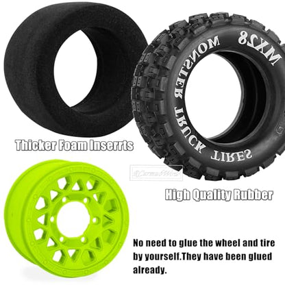 RC Wheels and Tires for 1/10 RC Scale Car,Rustler Stampede Hoss,Granite Vorteks Big Rock 3S,MX28 2.8" Truck Tires and Wheels w/ 12mm/14mm Hex,4pcs,Green - color: Green(4pcs)
