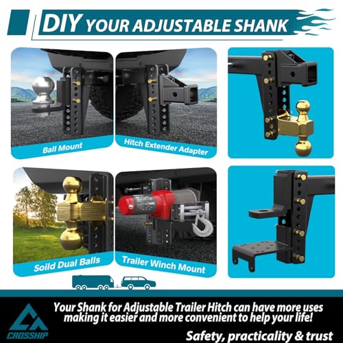 #99002 Adjustable Trailer Hitch Mount, Tow Hitch with 1" Hole, Drop/Rise, 5000 Lbs Towing Capacity with 2 Pins for Pickups Vans SUV Campers Boat（Only Suit CROSSHIP Shank Tube) - color: Replacement Adjustable Mount Hitch