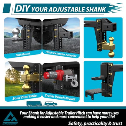 #99002 Adjustable Trailer Hitch Mount, Tow Hitch with 1" Hole, Drop/Rise, 5000 Lbs Towing Capacity with 2 Pins for Pickups Vans SUV Campers Boat（Only Suit CROSSHIP Shank Tube) - color: Replacement Adjustable Mount Hitch