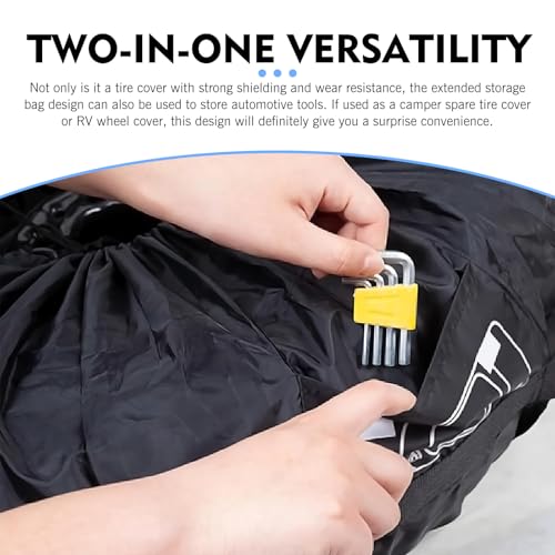 Tire Storage Bag, Spare Tire Cover, 210D Oxford Cloth Waterproof Car Spare Protector, Sun Protection Wheel Cover with Storage Bag, Universal for 13-18In (Black, Diameter 31In)