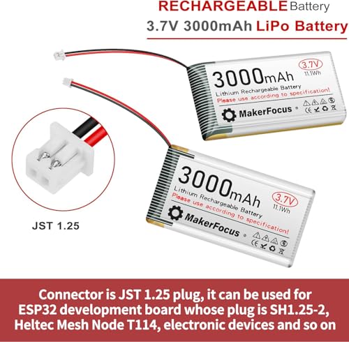 3.7V 3000mAh Lithium Polymer Rechargeable Battery for ESP32 2pcs | 1S LiPo Battery, JST 1.25 Plug, Built-in Protection Board for Meshtastic Devices, ESP32 Development Board, Electronic Devices - size: 2