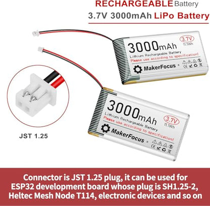 3.7V 3000mAh Lithium Polymer Rechargeable Battery for ESP32 2pcs | 1S LiPo Battery, JST 1.25 Plug, Built-in Protection Board for Meshtastic Devices, ESP32 Development Board, Electronic Devices - size: 2