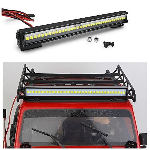 RCLIONS Stainless Steel RC Roof Rack with LED Light Bar for Axial SCX10-III AXI03007 1/10th RC Crawler Truck Car