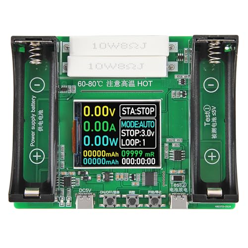 2 Channel 18650 Battery Capacity Tester, Automatic Charge Discharge Module with Internal Resistance Test for Flat Top Batteries, Type-C Powered Lithium Battery Analyzer - size: 2 channel