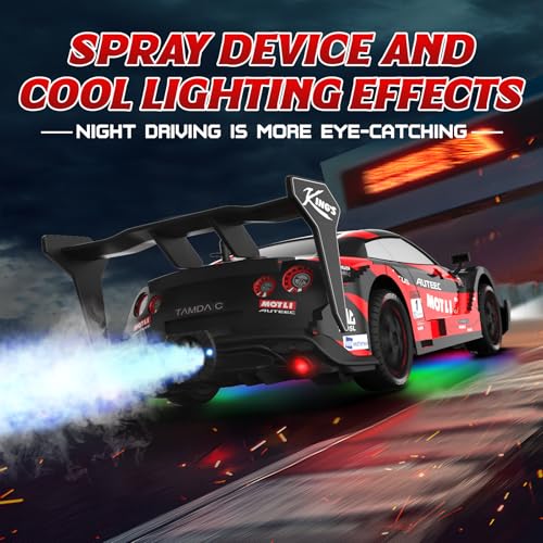 Remote Control Car RC Drift Car 1:16 Scale 4WD RC Vehicle with LED Lights 2.4GHz 30km/h RTR High Speed Racing Sport Toy for Adults Boys Girls Kids Gift 2Pcs Rechargeable Battery - color: Red