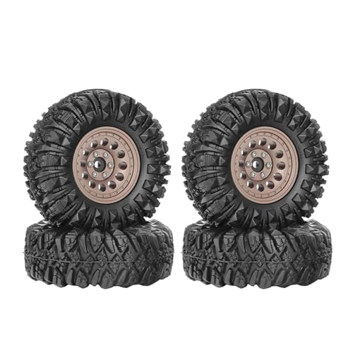 4PCS 1.3" Aluminum Alloy Beadlock Wheel Rims All-Terrain Tyre 70mm Rubber Tires Set with 5mm & 7mm Hex for 1/12 1/14 1/18 1/24 RC Rock Crawler Car Upgrade Parts (B-Brown) - color: B-brown