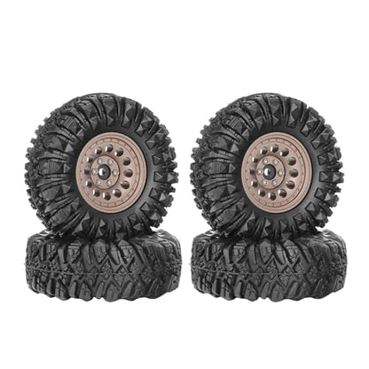 4PCS 1.3" Aluminum Alloy Beadlock Wheel Rims All-Terrain Tyre 70mm Rubber Tires Set with 5mm & 7mm Hex for 1/12 1/14 1/18 1/24 RC Rock Crawler Car Upgrade Parts (B-Brown) - color: B-brown