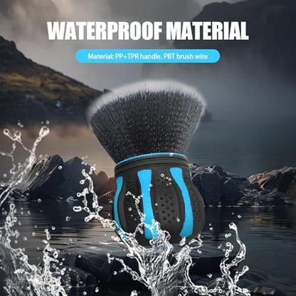 Shakas Detail Cleaning Brush with Storage Holder, Non-Slip Easy Grip Handle Air Conditioning Vent Spherical Soft Bristle Crevice Brush, Portable Multi-Purpose Accessory, Fits Most Cars (Blue)