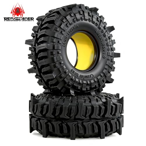 REDSPIDER 1.9'' Crawler Mud Slingers Grappler Tires 1/10 RC Rubber Tyres OD 4.65'' With Super Soft Foam Iiner For 1/10 Crawler Car Traxxas TRX4 RC4WD D90 Axial SCX10 II TF2 Gen8 Tamiya CC01 (Tires)