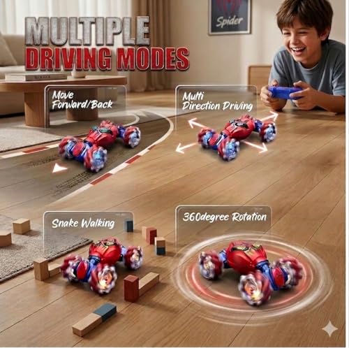 Veeniix Gesture Sensing RC Spider Stunt Car Hand Controlled 4WD Red | Durable ABS plastic,outdoor backyard sand pavement,boys girls age 8-12,1:16 scale,360 flip drift light music - color: Red