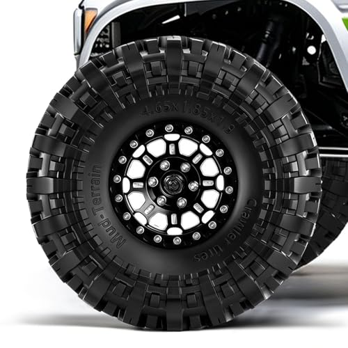 1.9" Beadlock Aluminum Wheels and 118mm Tires for SCX10 TRX4 | 12mm HEX, 0mm Offset, 47*118mm Mud Soft Rubber Tires, with Foam Inserts, 1/10 Scale RC Crawlers Upgrade parts - color: Black-3