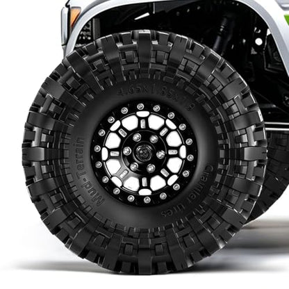 1.9" Beadlock Aluminum Wheels and 118mm Tires for SCX10 TRX4 | 12mm HEX, 0mm Offset, 47*118mm Mud Soft Rubber Tires, with Foam Inserts, 1/10 Scale RC Crawlers Upgrade parts - color: Black-3